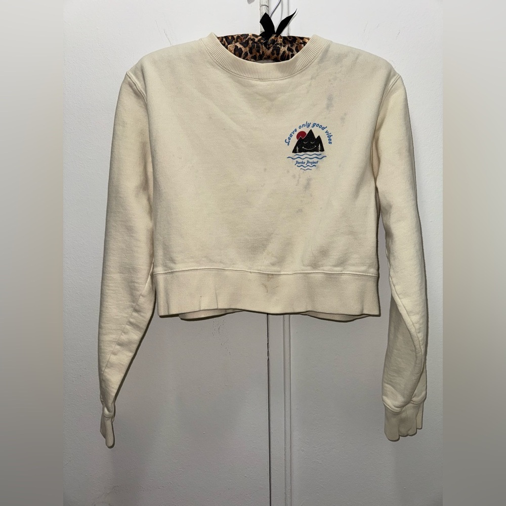 Parks Project cream pullover cropped sweater medium “Leave only Good Vibes” - Picture 2 of 7